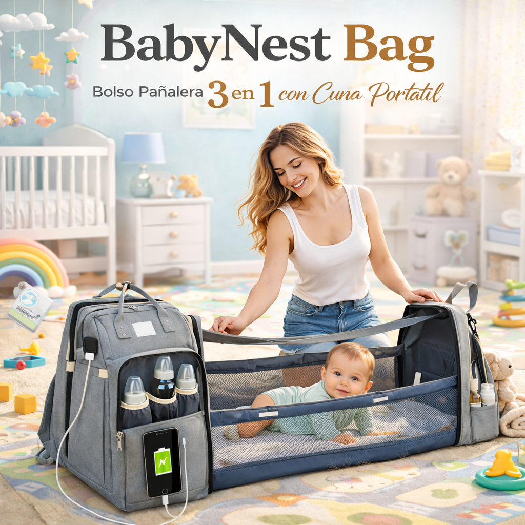 BabyNest Bag™ – Bolso Pañalera con Cuna Portátil Todo en Uno 💼👶