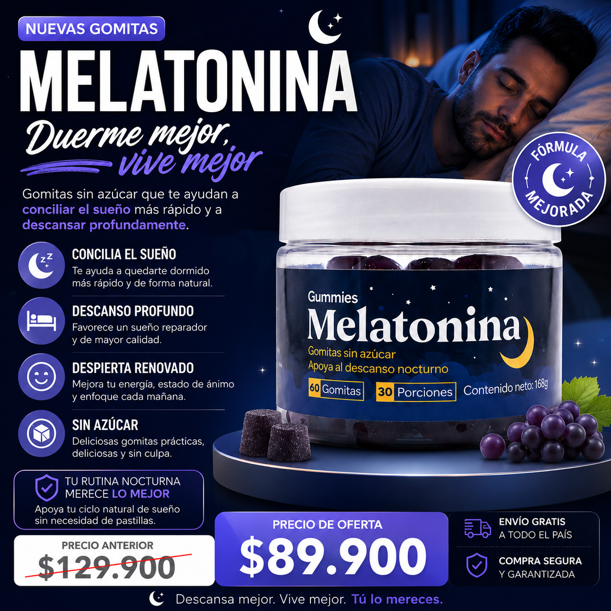 🌙Gummies de Melatonina 🍇 Despídete de las Noches Intranquilas